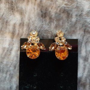 "Topaz" and gold tone clip-on earrings vintage